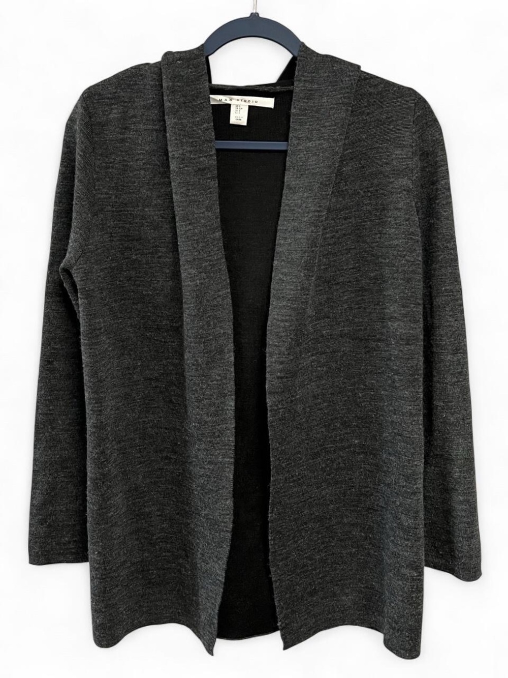 Max Studio Wool Blend Hooded Open Front Cardigan Sweater Size Small